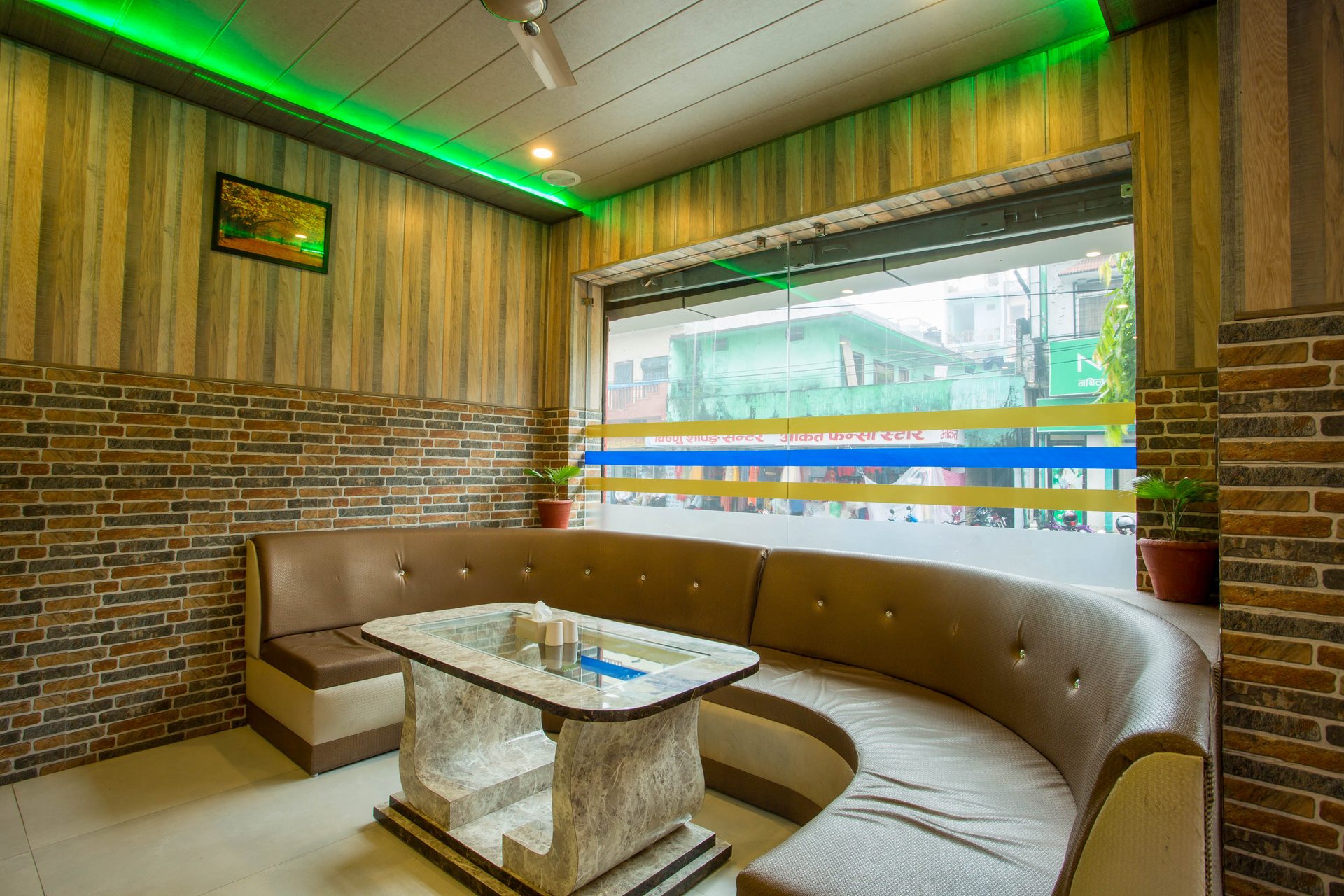 Curved booth seating at Anand Dining